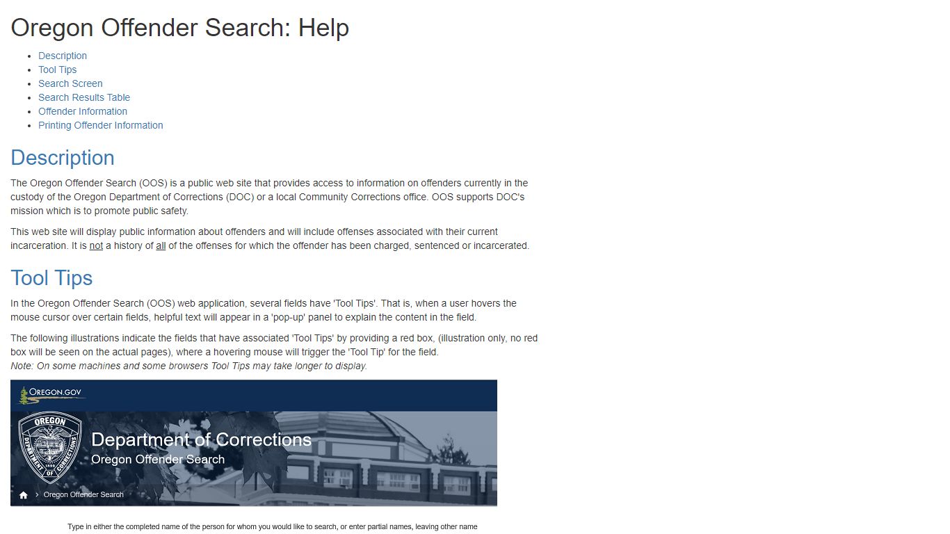 Oregon Offender Search: Help and Training